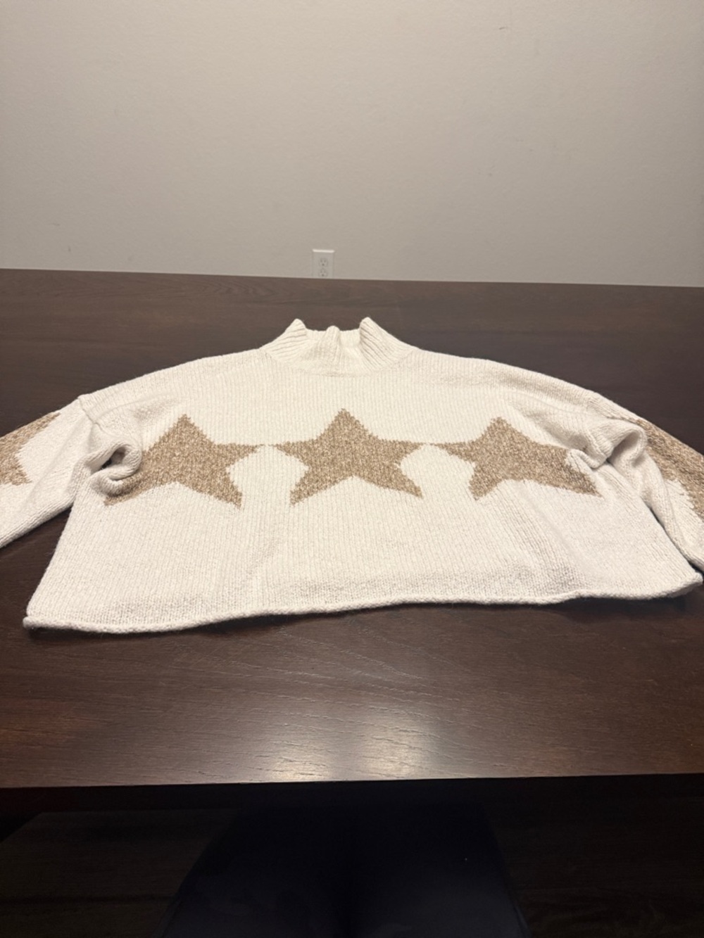 Lou & Grey Cozy Cream Star Pattern Women's Sweater size L